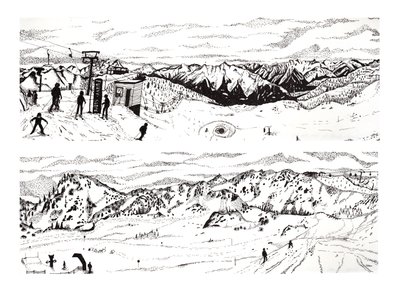 Narty w Austrii #3, 2020 (cienki liner na papierze) autorstwa Charlotte Orr