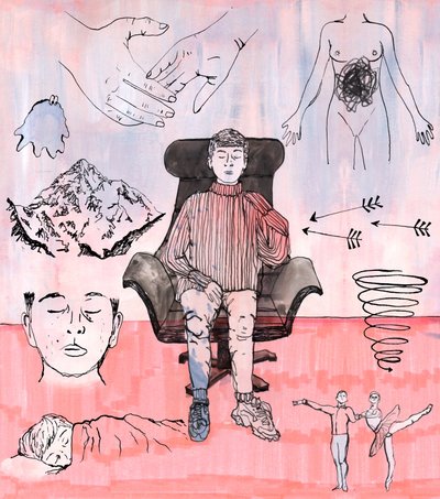 Ilustracja Terapia, 2018 (tusz i akryl) autorstwa Charlotte Orr