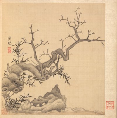 Obrazy według starożytnych mistrzów: skała, stare drzewo i bambus, 1598-1652. autorstwa Chen Hongshou