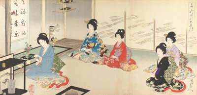Pałac wewnętrzny Chiyoda: Układanie kwiatów po kolei nr 20..., sierpień 1895. autorstwa Chikanobu Yoshu