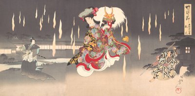 Scena Foxfire Kitsunebi ze sztuki Honcho nijushiko, 1898., 1898. autorstwa Chikanobu Yoshu