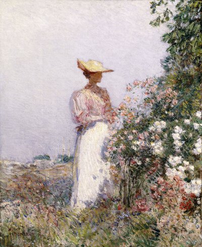Pani w ogrodzie kwiatowym autorstwa Childe Frederick Hassam