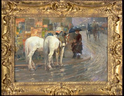 Paryska scena uliczna, c.1889 (olej na kartonie) autorstwa Childe Frederick Hassam