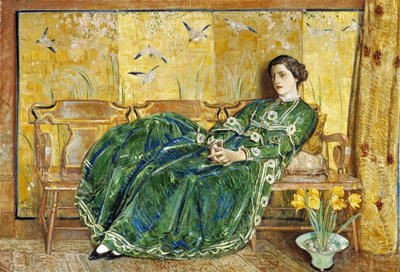 Kwiecień: (Zielona suknia) autorstwa Childe Hassam