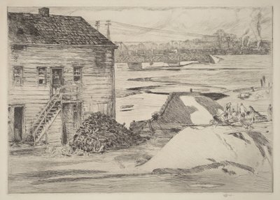 Odpływ, most Cos Cob autorstwa Childe Hassam