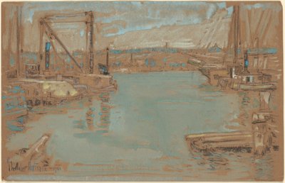 North River Dock, Nowy Jork autorstwa Childe Hassam