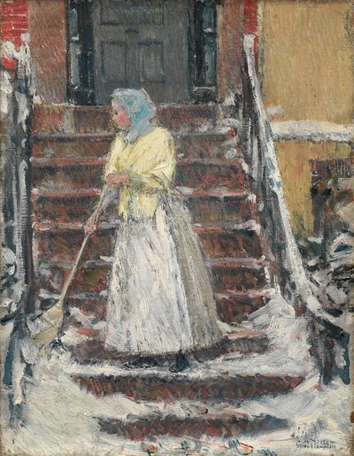 Zamiatanie śniegu autorstwa Childe Hassam