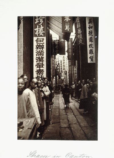 Scena uliczna w kantonie, ok. 1870 (odbitka albumowa) autorstwa Chinese Photographer