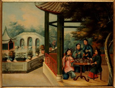 Scena chińskiego ogrodu z damami pijącymi herbatę, połowa XIX wieku autorstwa Chinese School
