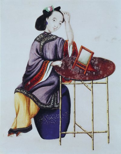 Chińska kobieta układająca włosy, okres Qianlong (1736-96) autorstwa Chinese School