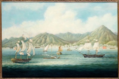 Widok Wiktorii, Hongkong ze statkami brytyjskimi i innymi statkami, ok. 1850 autorstwa Chinese School