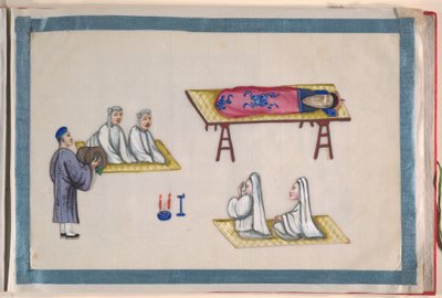 Album, koniec XIX wieku (album z dwunastoma liśćmi; tusz i kolor na papierze pakowym, oprawiony w czerwony adamaszek) autorstwa Chinese School