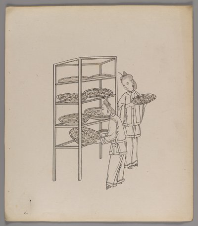 Album osobnych kart: Uprawa i produkcja jedwabiu (tusz na papierze) (zob. też 499288-303) autorstwa Chinese School