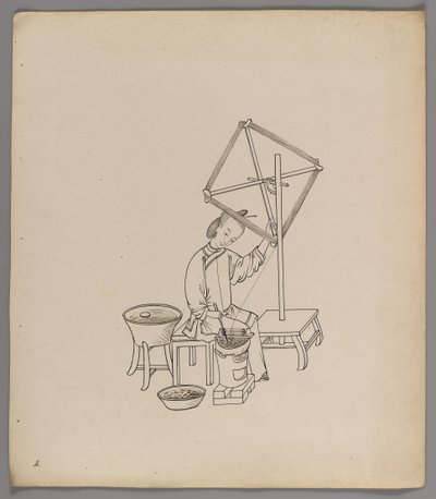 Album osobnych kart: Uprawa i produkcja jedwabiu (tusz na papierze) (zob. też 499288-303) autorstwa Chinese School