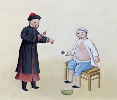 Akupunkturzysta z pacjentem, ok. 1785 (wc na papierze) autorstwa Chinese School