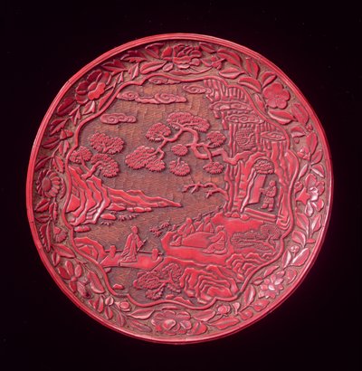 Rzeźbione naczynie cynoberowe, późne Yuan do wczesnej dynastii Ming (lakierowane drewno) (patrz także 272178) autorstwa Chinese School