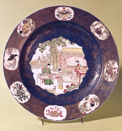 Półmisek okrągły ze sceną muzyczną, Okres Kangxi (1662-1722) (porcelana) autorstwa Chinese School