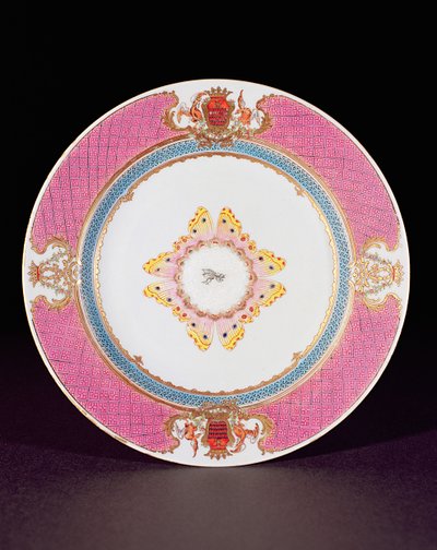 Talerz obiadowy malowany emaliami Famille Rose z herbami Grimaldi di Castro, okres Yongzheng (1723-35) c.1735 (porcelana) autorstwa Chinese School