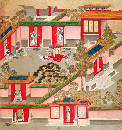 Cesarz Wu Ti (156-87, r.141-87 pne), opuszczając swój pałac, z historii cesarzy chińskich (kolor na jedwabiu) autorstwa Chinese School