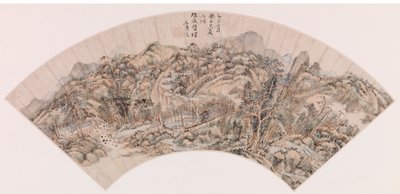 Wachlarz przedstawiający górski krajobraz (tusz na papierze) autorstwa Chinese School