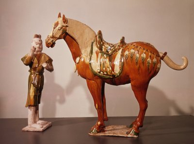 Koń i oczyszczenie, dynastia Tang (618-907) (kolorowe, glazurowane, terakota) autorstwa Chinese School