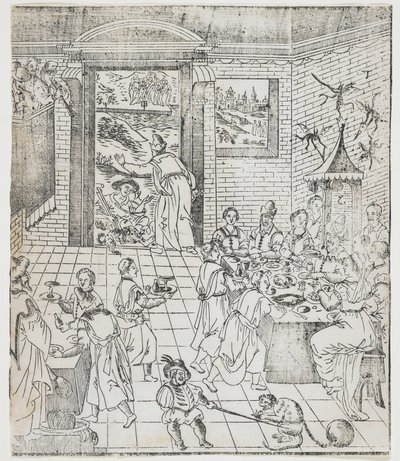 Łazarz w Domu bogacza, płyta Giulio Alenis Tianzhu jiangsheng zhuxiang jingjie (Ilustrowana historia Pana Nieba, który wcielił się w ciało), Kościół Jinjiang, Fu autorstwa Chinese School