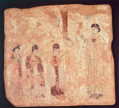 Temat nestoriański, być może Niedziela Palmowa, malowidło ścienne ze świątyni Cristano Qoco, Xinjiang, Chiny, chińska cywilizacja, dynastia Tang, koniec IX w. autorstwa Chinese School