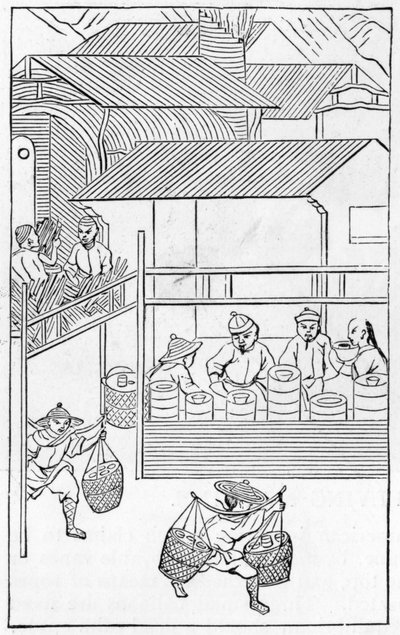 Pakowanie i transport gotowych produktów, z serii ilustracji dotyczących produkcji porcelany (patrz 384116 i 384117 dla całych serii) autorstwa Chinese School