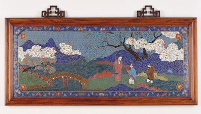 Panel przedstawiający chiński krajobraz, dynastia Ming (emalia cloisonne) autorstwa Chinese School