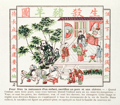 Ofiara świni i kozy z okazji narodzin dziecka, 1891 autorstwa Chinese School
