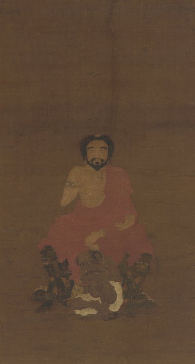 Sakyamuni siedzący na trzech demonopodobnych stworzeniach, prawdopodobnie Yuan-wczesna dynastia Ming, XIV-XV w. autorstwa Chinese School