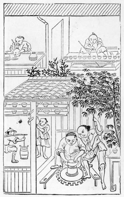 Miski obrotowe, z serii ilustracji dotyczących produkcji porcelany (patrz 384116 i 384117 dla całej serii) autorstwa Chinese School