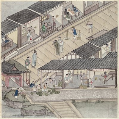 Widok rynku w Chinach (toaleta i atrament na papierze) autorstwa Chinese School
