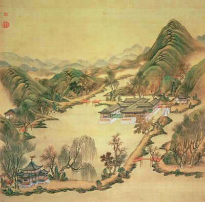 Widok na Pałac Letni, Pekin (kolor na jedwabiu) autorstwa Chinese School