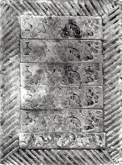 Cegła nagrobna tłoczona, dynastia Han (206 pne-AD 220) (terakota) autorstwa Chinese School Chinese School