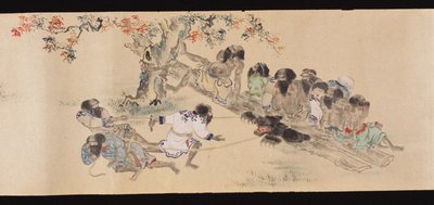 Ainu podczas polowania na niedźwiedzie, 1800-1829. autorstwa Chishima