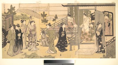 Przebrana scena z Opowieści o Genjim (Fūryū Yatsushi Genji), rozdział 33, „Liście glicynii (Fuji no uraba)” autorstwa Chobunsai Eishi