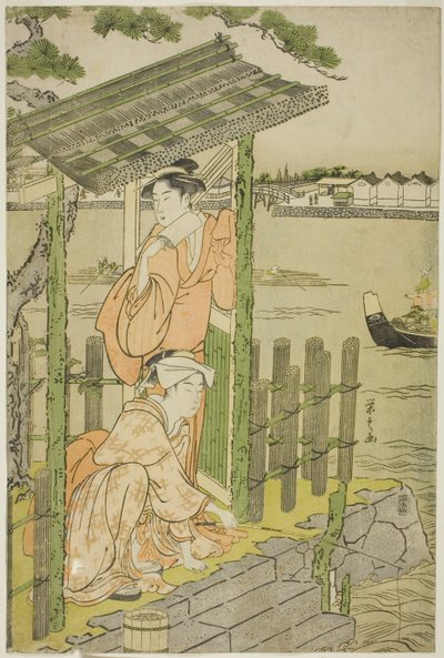 Spotkanie w herbaciarni na brzegu rzeki Sumida autorstwa Chobunsai Eishi
