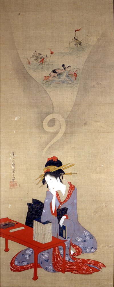 Oiran Cyna złota gr. rk przez brytyjską gazetę (1756-1815). Genoah, Museo O mój Boże. autorstwa Chobunsai Eishi