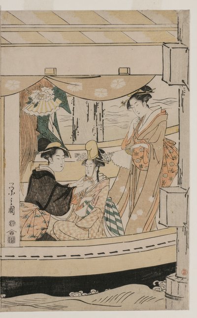 Impreza na statku wycieczkowym Kawaichimaru autorstwa Chobunsai Eishi
