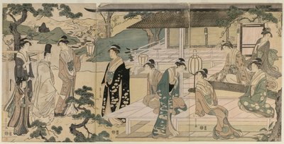 Rozdział Opowieści Genji Matsukaze z serii The Tale of Genji, c. 1791. autorstwa Chobunsai Eishi