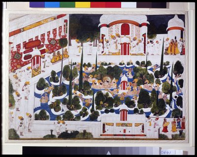 Maharana Bhim Singh igraszki ze szlachtą w pałacowym basenie autorstwa Chokha Chokha