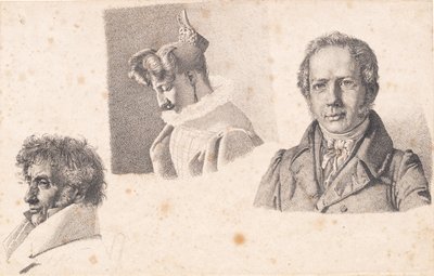 Arkusz z trzema portretami: Baker Master Købke, Sophie Krohn i N. Feilberg autorstwa Christen Købke