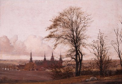 Jesienny pejzaż. Zamek Frederiksborg w średniej odległości autorstwa Christen Købke
