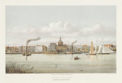 Widok na Groothoofdspoort w Dordrecht Widok Wielkiej Głowy (tytuł na obiekcie) Dordrecht w 1864 (tytuł serii na obiekcie) autorstwa Christiaan Bos