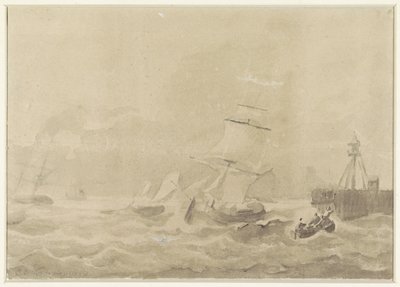 Burzliwe morze z żaglowcami autorstwa Christiaan Cornelis Kannemans