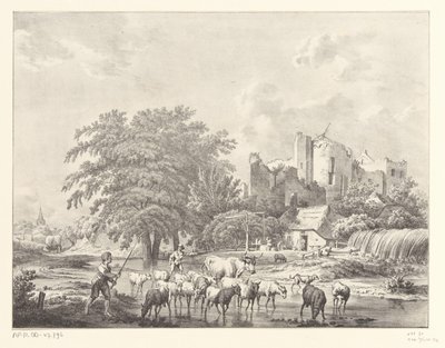 Stado bydła w ruinach zamku Brederode Kasteel autorstwa Christiaan Josi