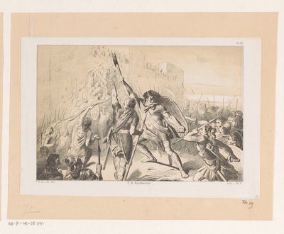 Claudius Civilis bestormt de Romeinse legerplaats Vetera autorstwa Christiaan Lodewijk van Kesteren