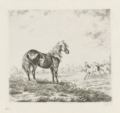 Krajobraz z trzema końmi autorstwa Christiaan Wilhelmus Moorrees