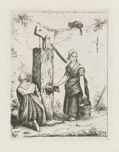 Dwie kobiety przy pompie wodnej autorstwa Christiaan Wilhelmus Moorrees